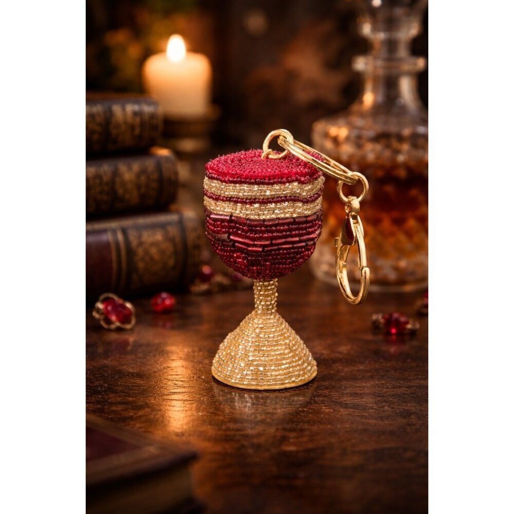 New Beaded Red Wine Bag Charm Key Chain Mother Day Birthday Gift